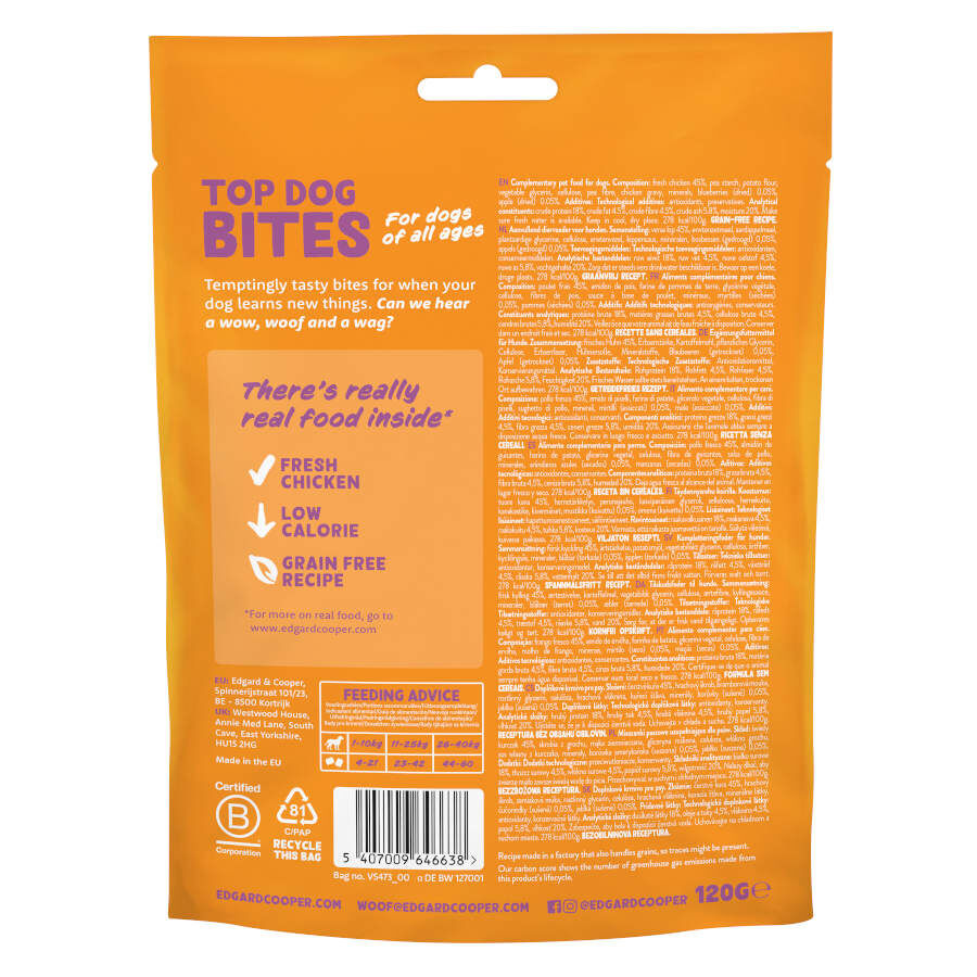 120 g Edgard & Cooper Bocaditos Mini de Pollo snack para perros, , large indicador imagen numero 7